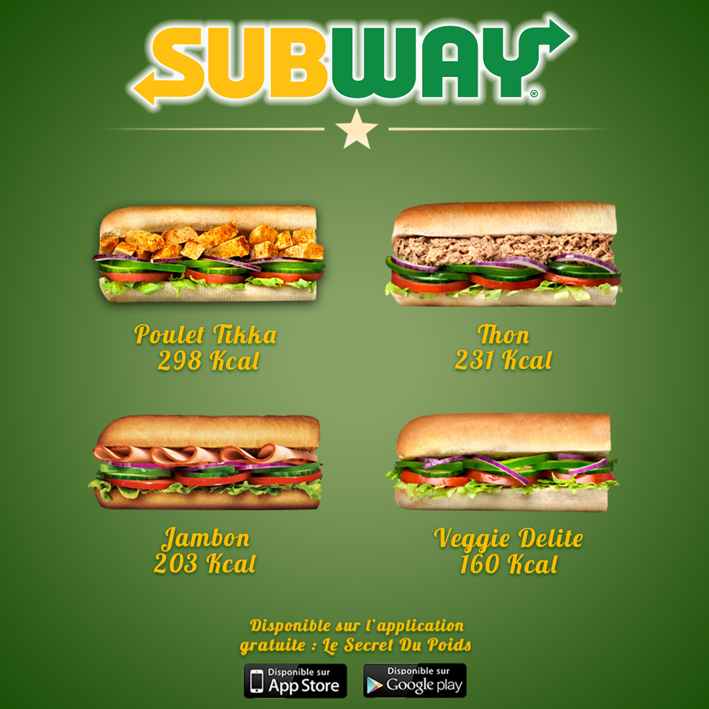 subway calorie menu