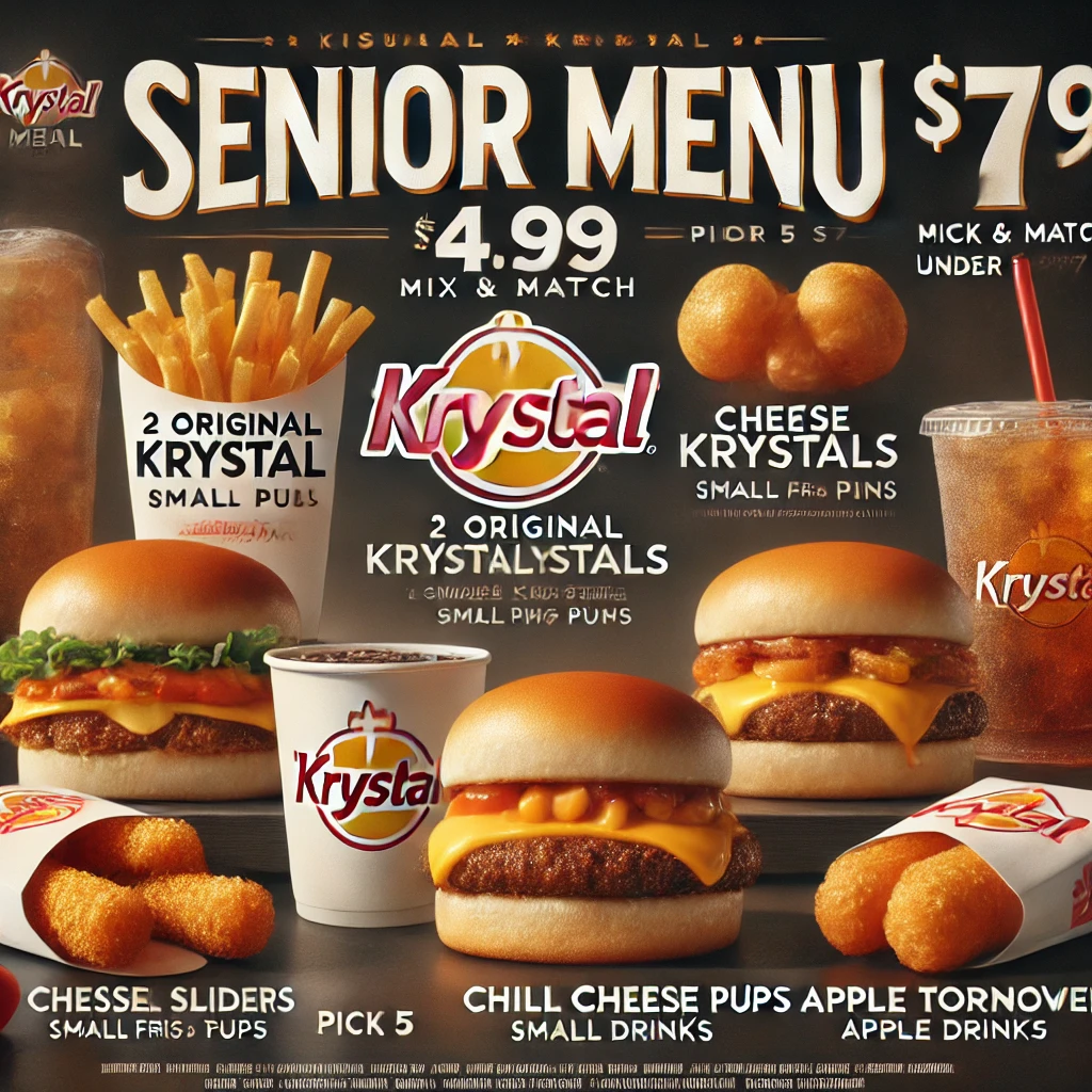 DALL·E 2025 02 08 13.06.39 A visually appealing menu image showcasing Krystals senior menu options. The menu includes 1. 4.99 Krystal Meal Deal – Two Original Krystals