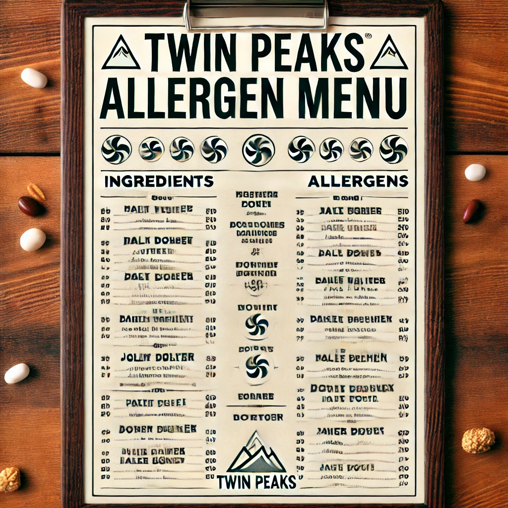 DALL·E 2025 02 10 14.58.42 A Twin Peaks allergen menu clearly listing ingredients and potential allergens for various dishes with a clean organized and easy to read layout