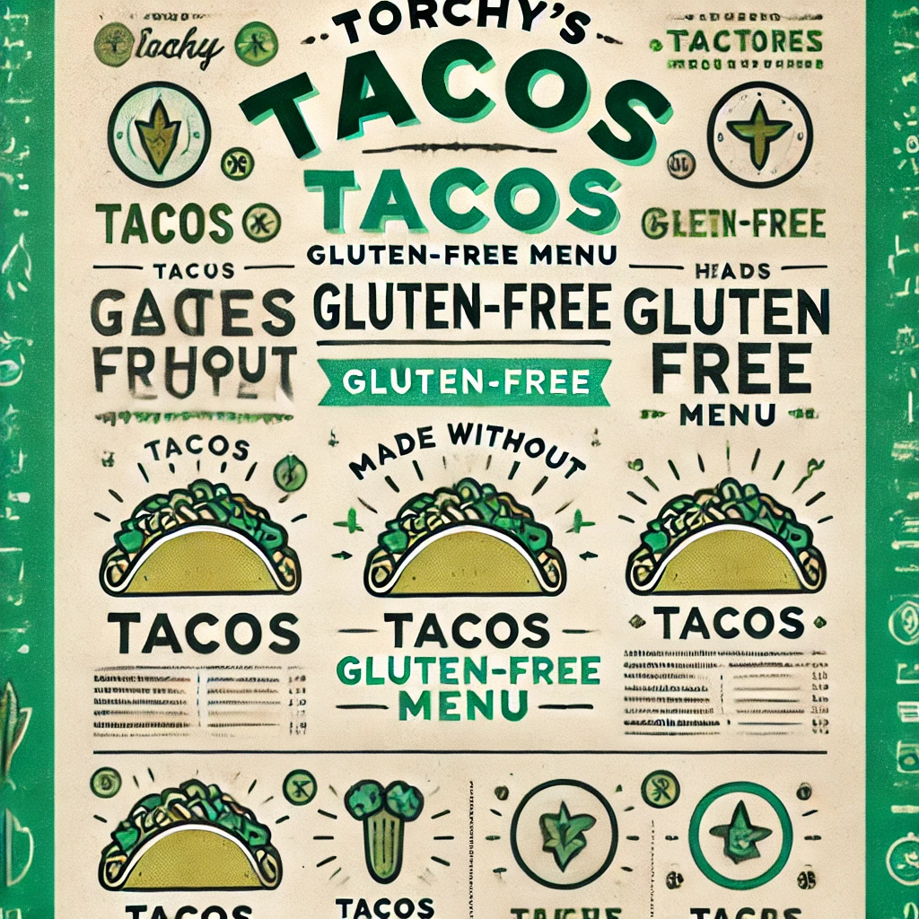 DALL·E 2025 02 11 16.47.53 A fresh and health focused menu design featuring Torchys Tacos gluten free menu. The menu highlights tacos and dishes made without gluten with clear