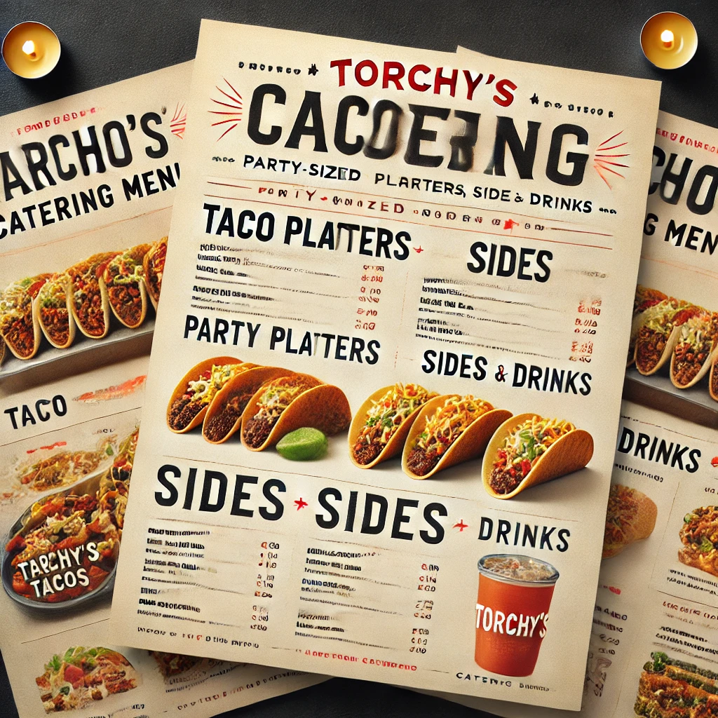 DALL·E 2025 02 11 16.57.51 A professional and inviting menu design featuring Torchys Tacos catering menu. The menu showcases party sized taco platters sides and drinks desig