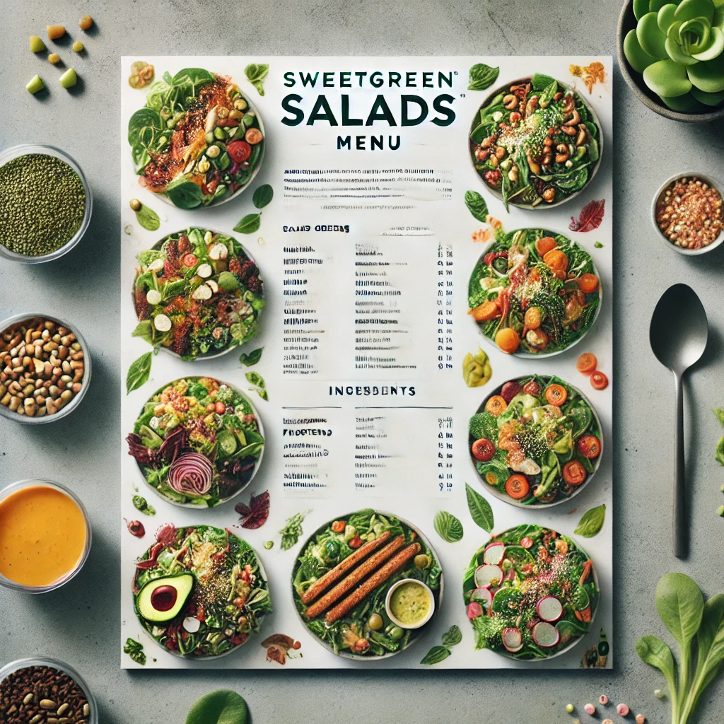 DALL·E 2025 02 13 01.29.34 A Sweetgreen salads menu featuring a variety of fresh colorful salad options with ingredients like leafy greens grains proteins and dressings. Th