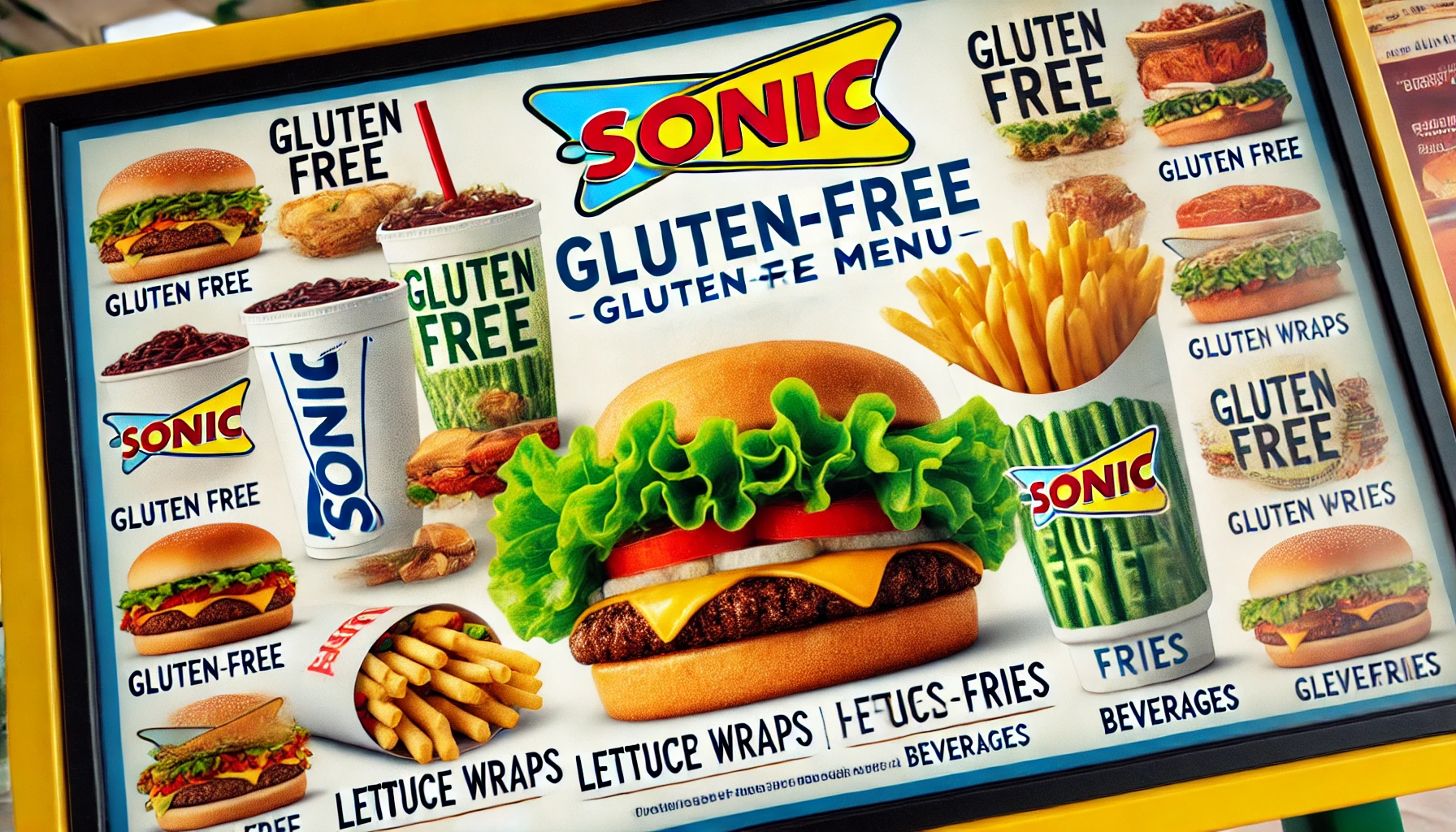 DALL·E 2025 02 16 15.20.14 A visually appealing Sonic Drive In gluten free menu showcasing a selection of gluten free food options including burgers with lettuce wraps fries