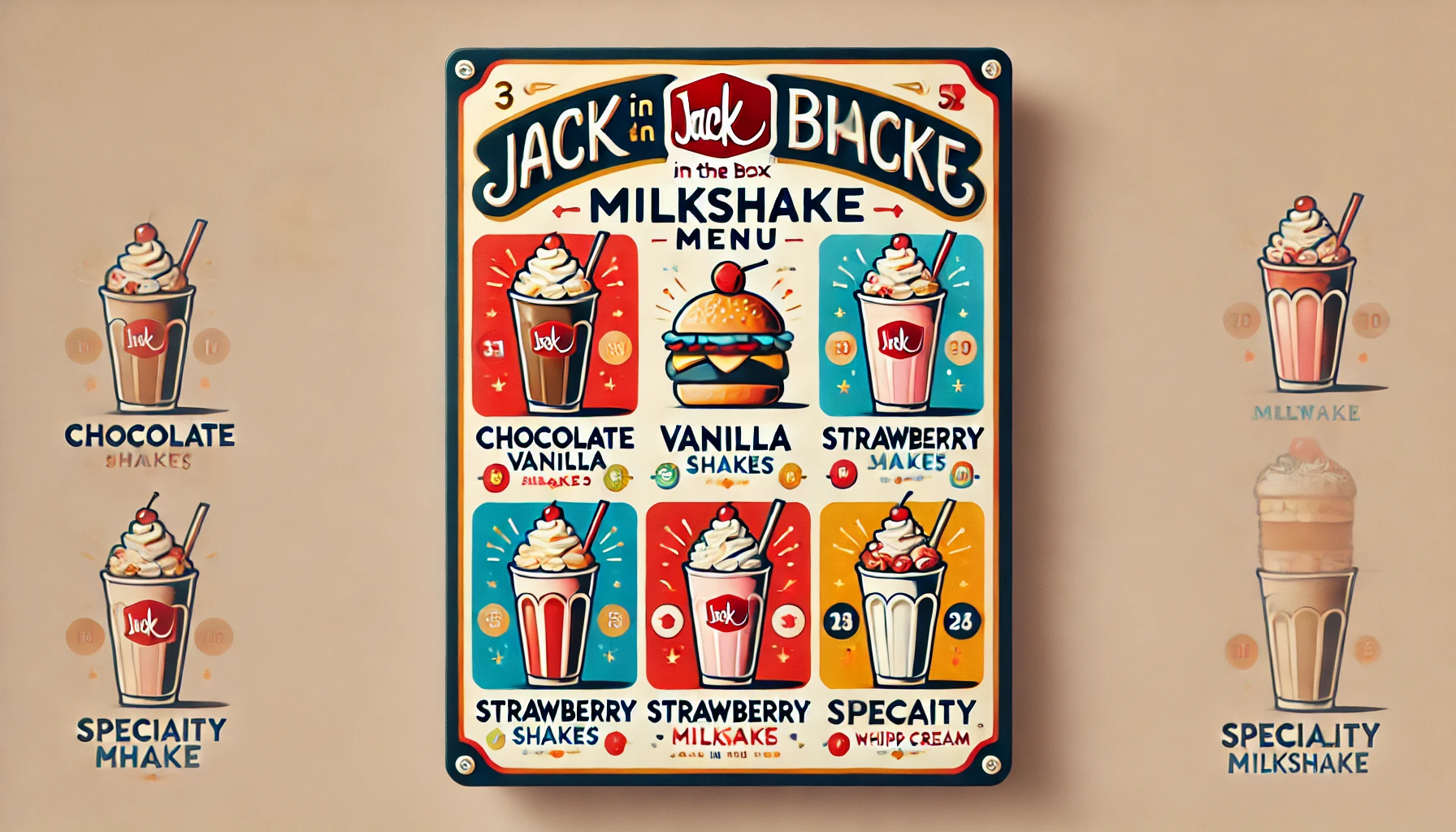 DALL·E 2025 02 17 14.03.31 A visually appealing Jack in the Box milkshake menu featuring a variety of flavors including chocolate vanilla strawberry and specialty shakes wit