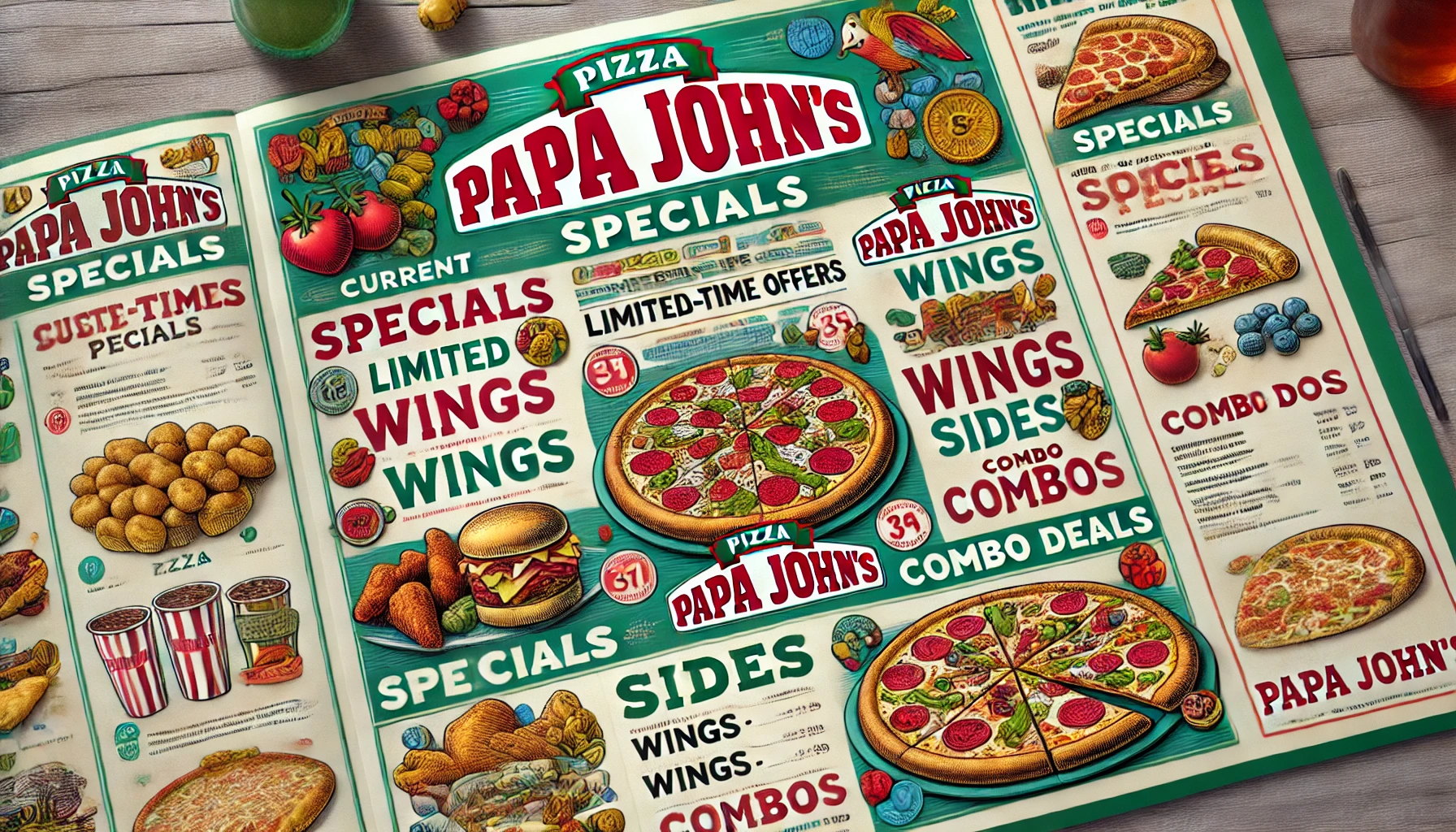 DALL·E 2025 02 19 14.26.38 A detailed Papa Johns menu featuring current specials limited time offers and seasonal promotions on pizzas wings sides and combo deals. The men